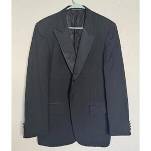 Vintage Christian Dior Monsieur Tuxedo Blazer Black Satin‎ Lapel 42R Made in USA